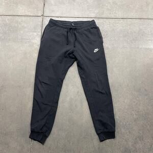 Nike Sweatpants Mens Small Black Fleece Joggers Drawstring Cuffed Swoosh Logo
